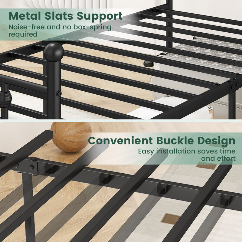 Noise-Free Metal Bed Frame with Durable Headboard and Underbed Storage