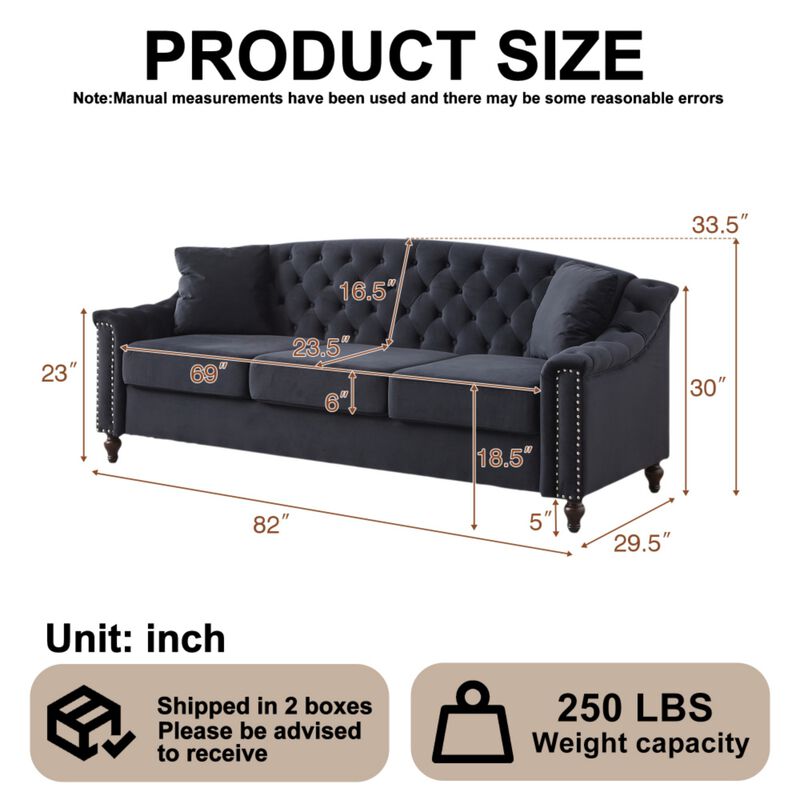 Snump 82" Velvet Chesterfield Sofa image number 9