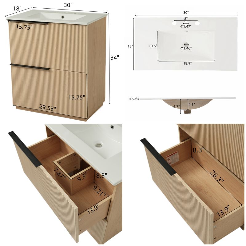 30-Inch Bathroom Vanity with High-Quality Ceramic Sink and Drawers,Green