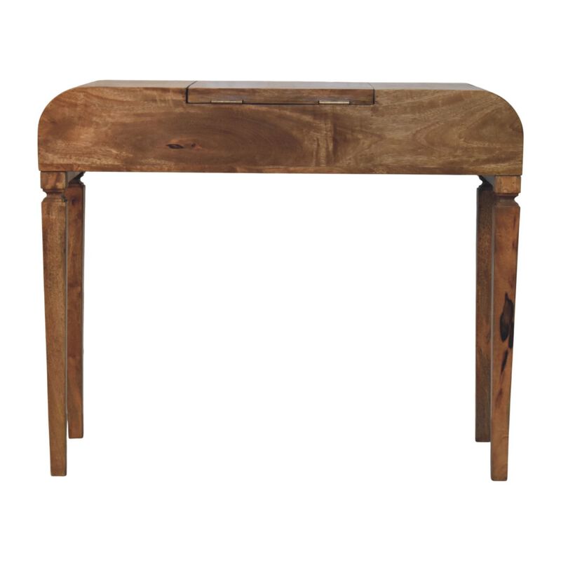 Artisan Furniture Solid Wood Golden Teak Curved Dressing Table, 1 Lift up Mirror, Storage Compartments, Brown image number 7