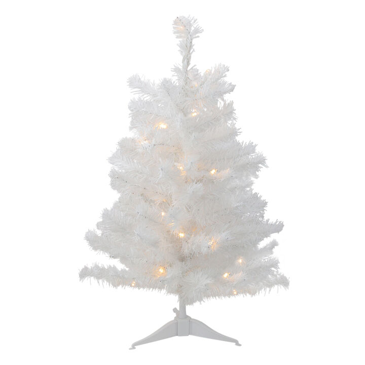 Pre-Lit Snow White Medium Artificial Christmas Tree  2 Ft - Clear LED Lights