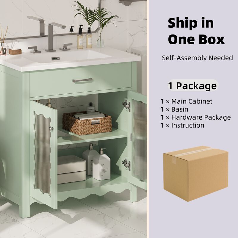 31" Bathroom Vanity with Tempered Glass, Green