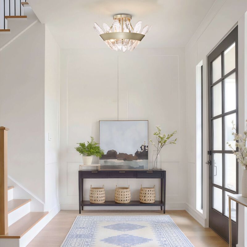Rosina Brushed Silver-ish Champagne 3-Light 19.1" Modern Seeded Glass Panel Flush Mount Flush Mount image number 3
