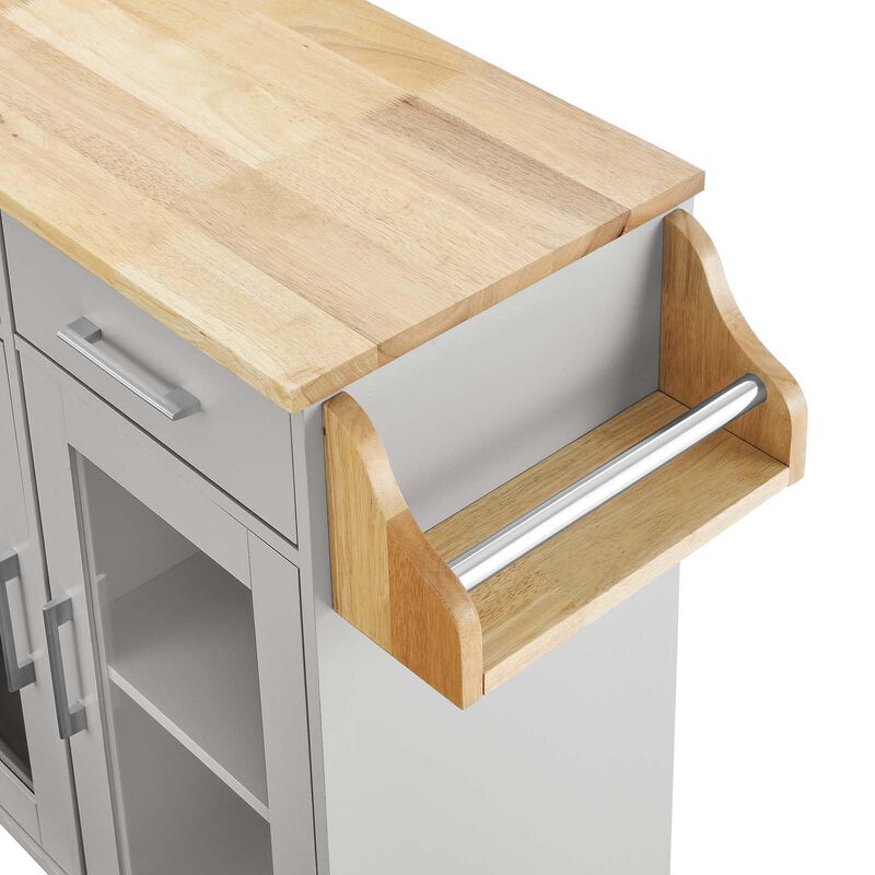 Modway Cuisine Rolling Kitchen Cart with Storage in Light Gray Natural - Portable Island for Kitchen with Spice Rack, Perfect as a Coffee Bar Cabinet, Butcher Block Island or Kitchen Island on Wheels image number 6