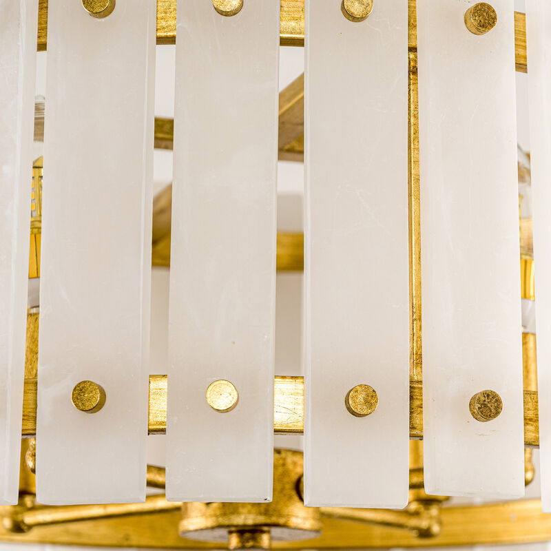 17.7" 4-Light Modern Gold Caged Semi Flush Mount Ceiling Light with Imitation Marble Shade