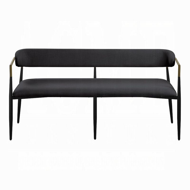 Vonn Bench, Open Padded Back and Black Upholstery, Wood Metal Frame image number 1