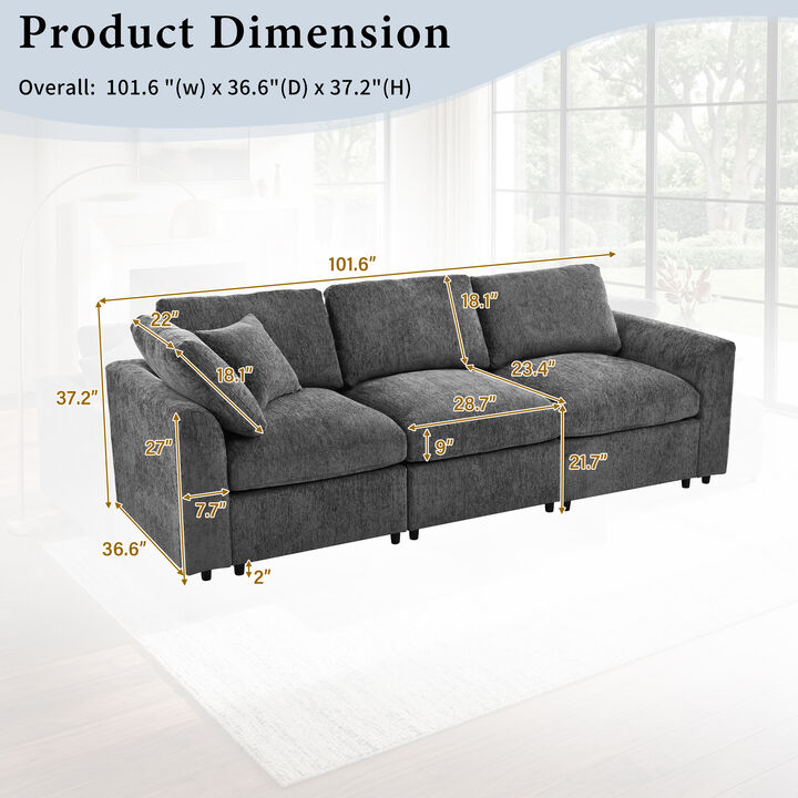 Merax Modern Chenille 3-Seater Sofa with High-Density Foam & Pocket Spring Support