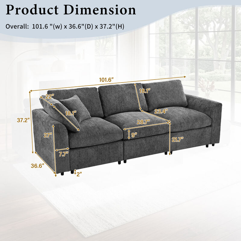 Merax Modern Chenille 3-Seater Sofa with High-Density Foam & Pocket Spring Support image number 1