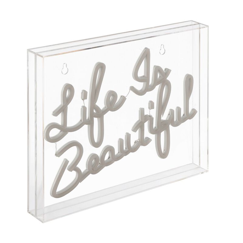 Life is Beautiful 13.7" X 10.9" Contemporary Glam Acrylic Box USB Operated LED Neon Light