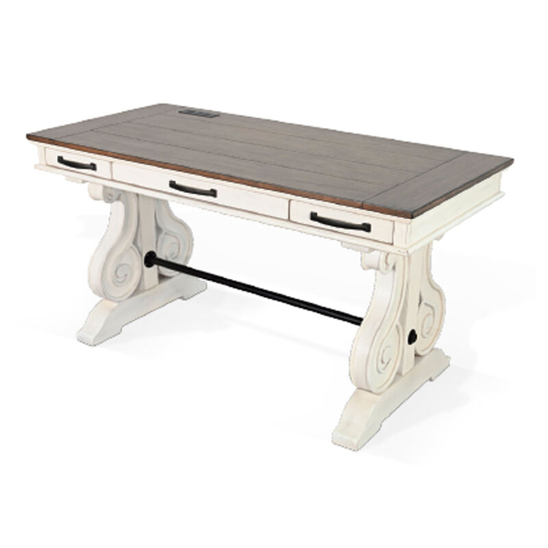 Fenil Writing Desk with Power Strip and 3 Drawer, White Mindi Mahogany image number 2