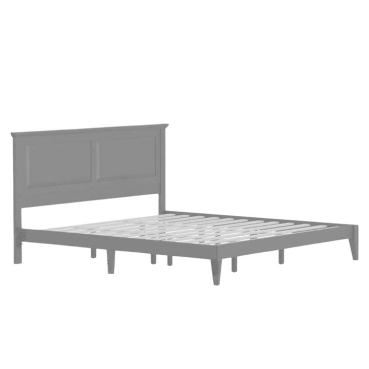 Hivvago King Traditional Solid Oak Wooden Platform Bed Frame with Headboard in Grey