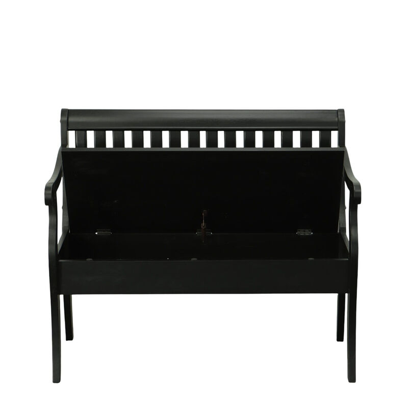 HomeRoots 42" Black Solid Wood Storage Bench With Flip Top image number 2