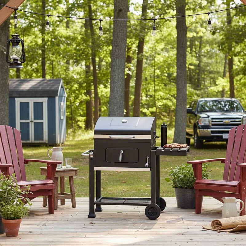 Outdoor Escape Charcoal Grill, Steel, Adjustable Tray, Black image number 2