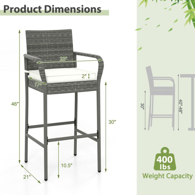 Hivvago All Weather PE Rattan Bar Chairs Set of 4 with Armrests and Seat Cushions for Porch Backyard