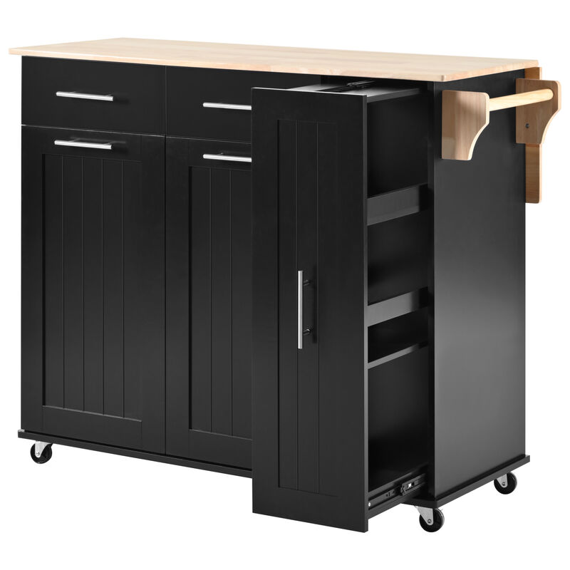 Rolling Kitchen Cart with Drop Leaf, Drawers, Towel Rack, and Pull-Out Storage