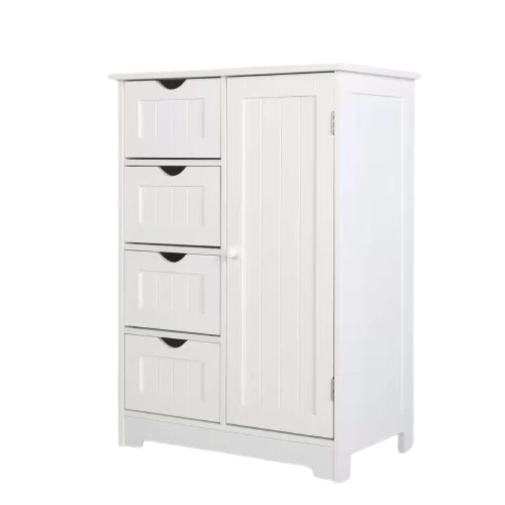Hivvago Modern Farmhouse 4-Drawer Bathroom Linen Cabinet in White Wood Finish