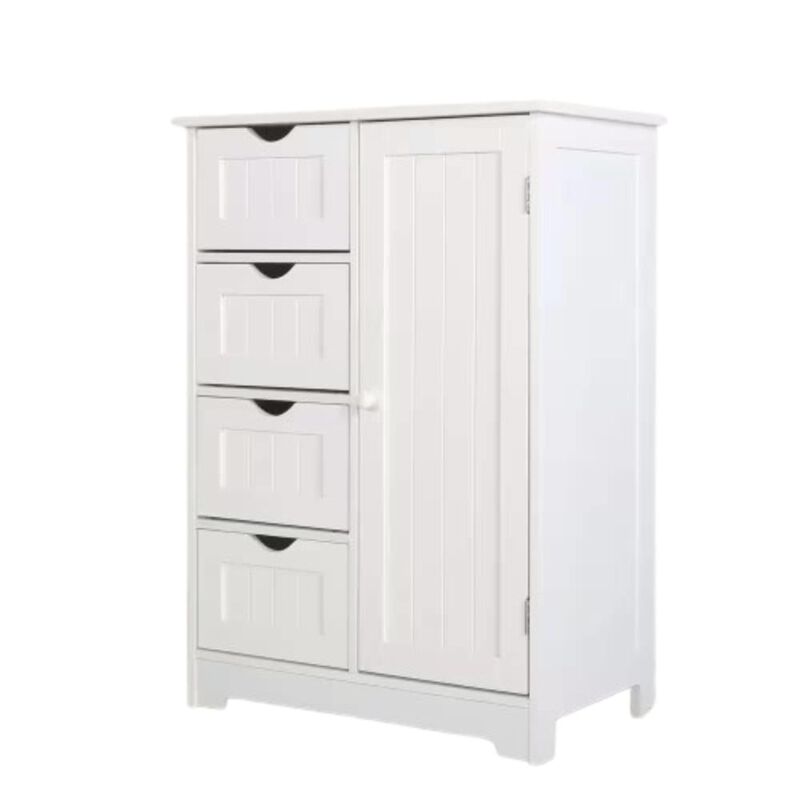Hivvago Modern Farmhouse 4-Drawer Bathroom Linen Cabinet in White Wood Finish