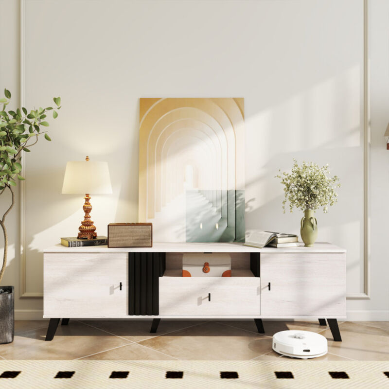 Mid-Century Modern TV Stand Entertainment Center for 80" TV, Stylish Living Room Piece