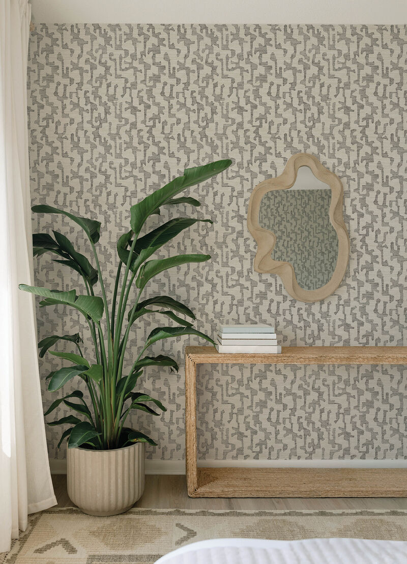 Cipher Black Geometric Faux Grasscloth Wallpaper image number 2