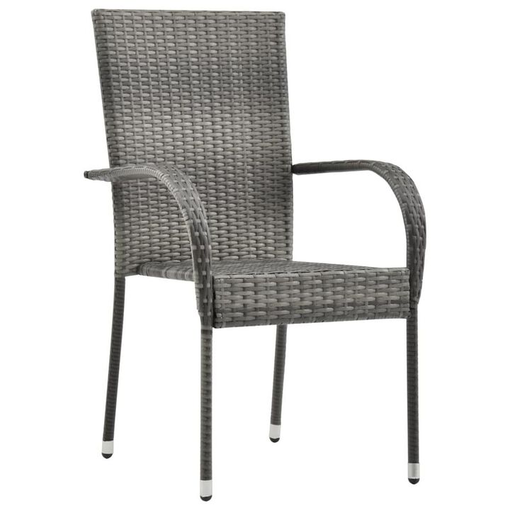 Dining Chair Set of 2 Grey Poly Rattan Standard Stackable