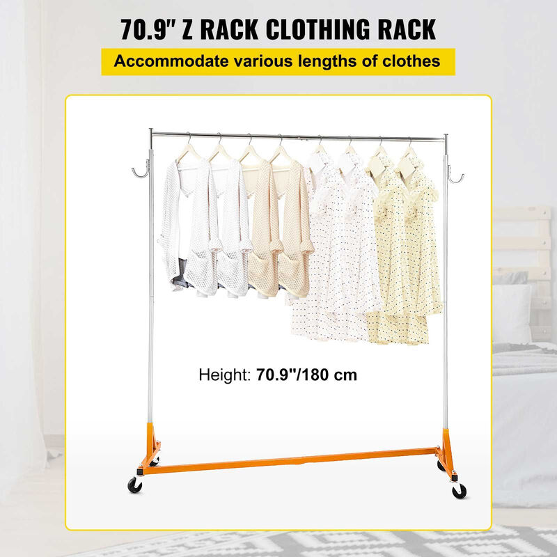 Rolling Z Garment Rack with Lockable Wheels, Industrial Clothing Rack image number 5