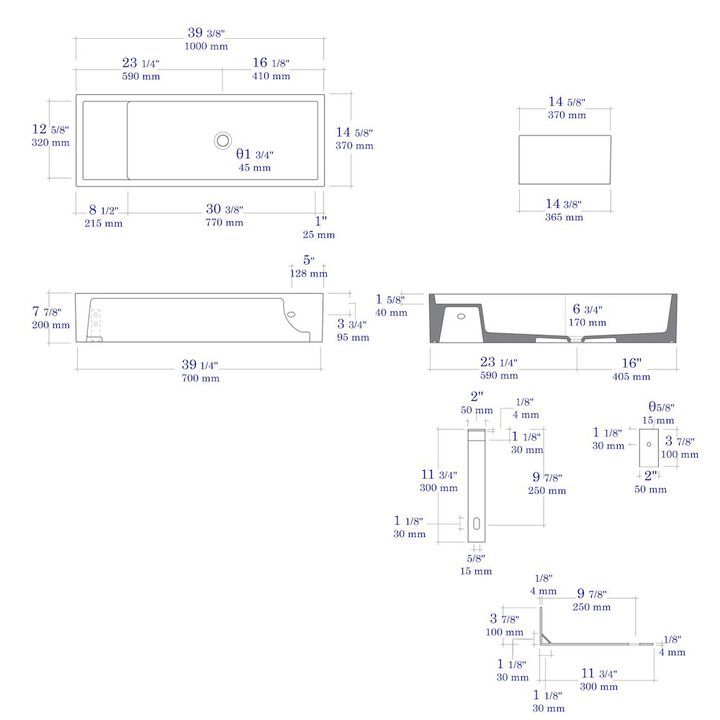 ALFI brand 39 White Above Mount Fireclay Bathroom Trough Sink
