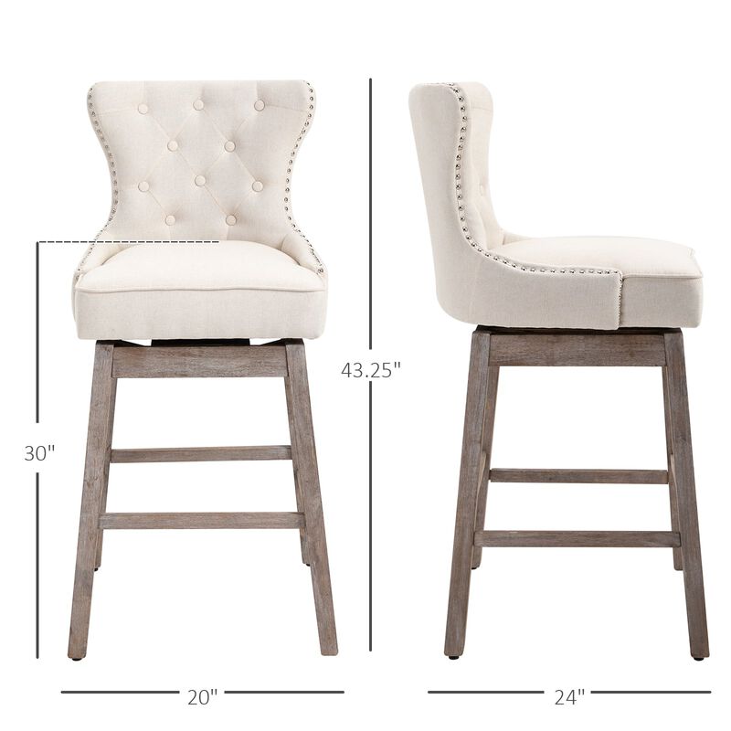Cream Elegant Perches: Set of 2 Bar Stools with Nailhead Trim