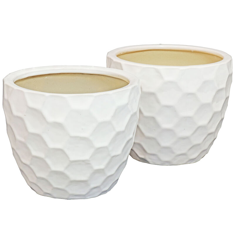 Sunnydaze 13.5" Honeycomb Pattern Ceramic Planter - White - Set of 2