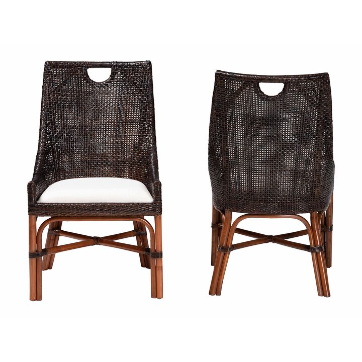 bali & pari Petra Natural Rattan 2-Piece Dining Chair Set - Handwoven Wicker Accent Chair with Wingback Profile and Cutout Handle, Espresso