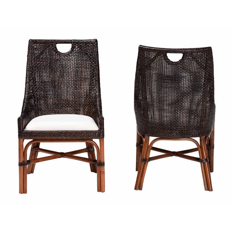 bali & pari Petra Natural Rattan 2-Piece Dining Chair Set - Handwoven Wicker Accent Chair with Wingback Profile and Cutout Handle, Espresso image number 1