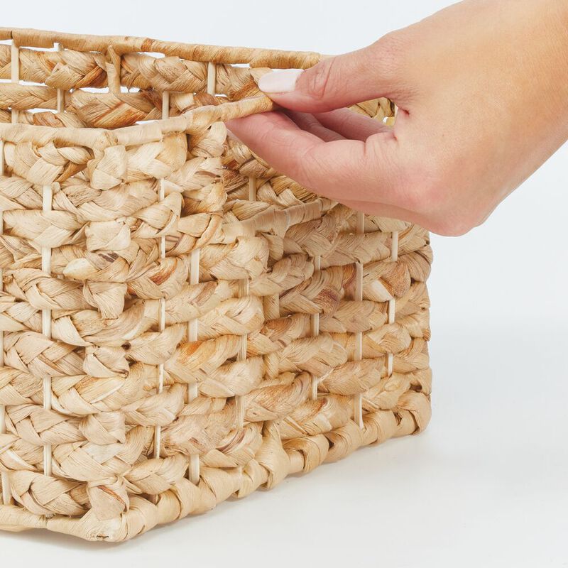 mDesign Hyacinth Braided Woven Pantry Bin Basket, Handles, 6 Pack, Natural/Tan