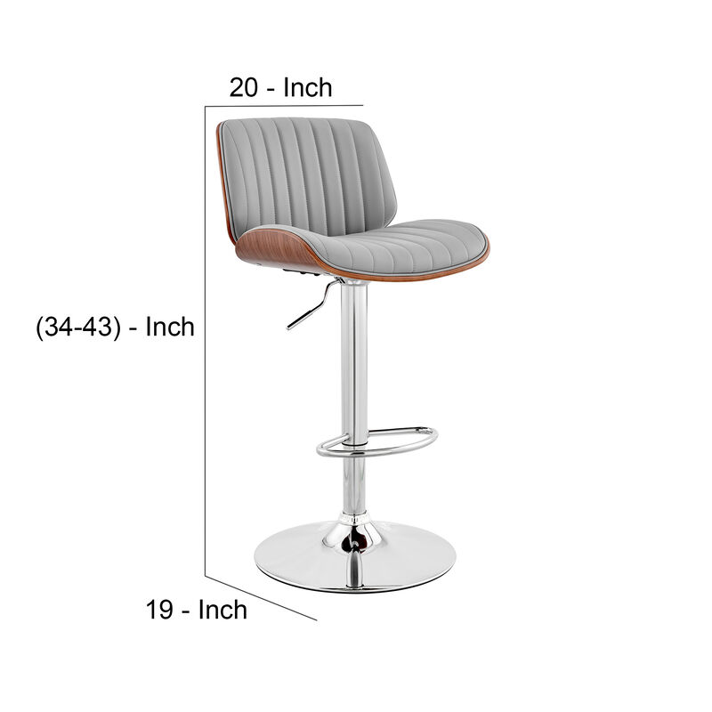 Barstool with Channel Tufted Leatherette Seat, Gray and Chrome-Benzara image number 5