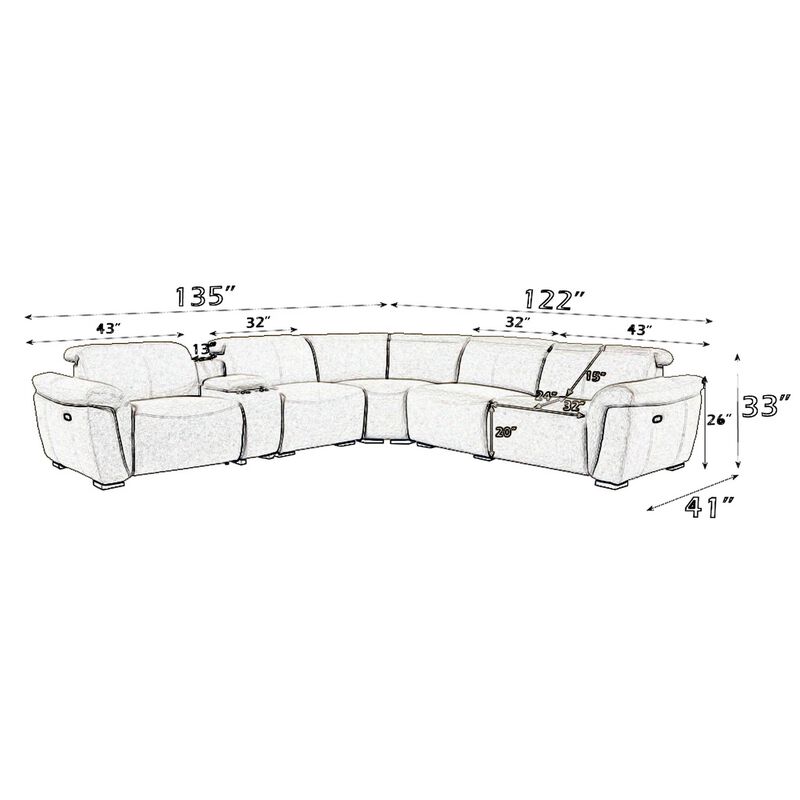 Ayna Power Motion Sectional Sofa, Beige Boucle Upholstery, Console - Benzara