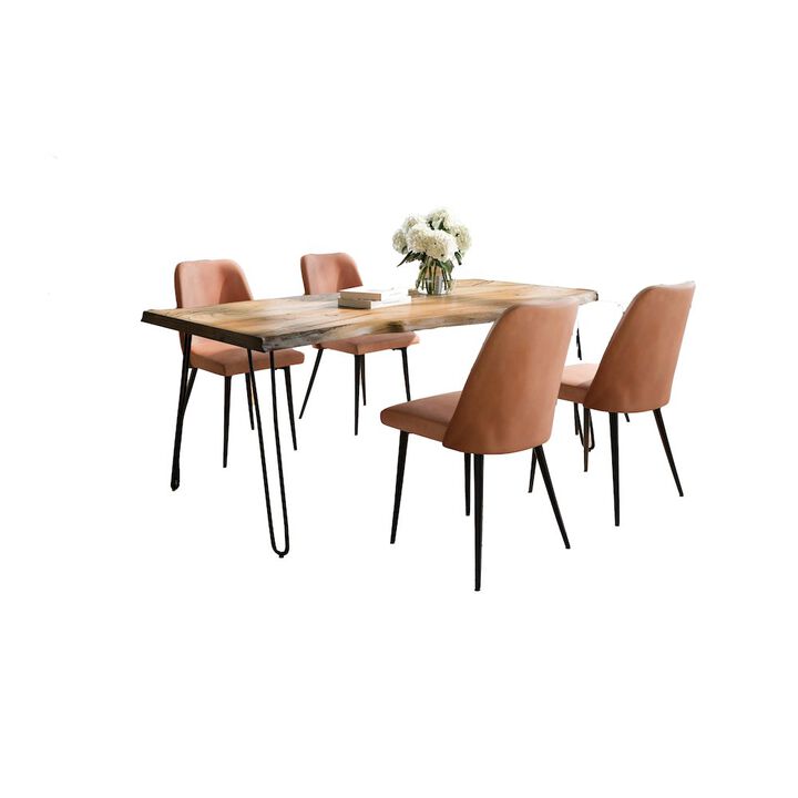 Jofran Five Piece Solid Acacia Dining Set with Upholstered Mid-Century Modern Chairs