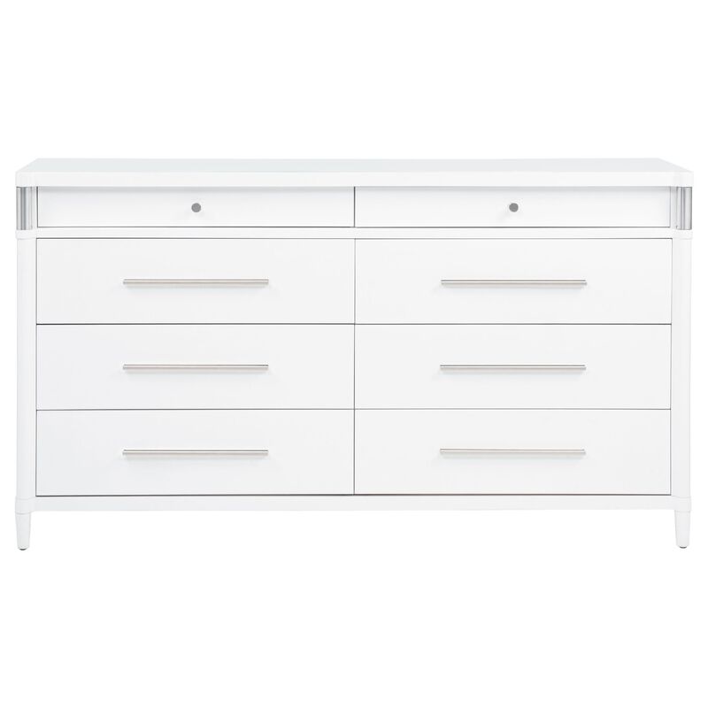 Ruvie Wide Dresser, 8 Drawers w Felt lined Jewellery Drawer, White Wood image number 0