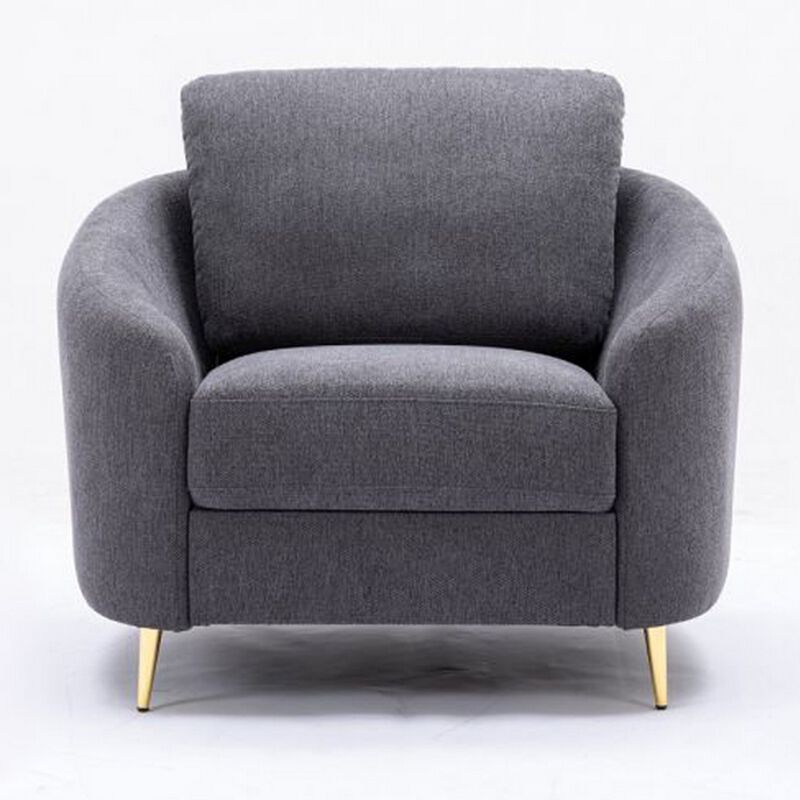 Nial 34 Inch Accent Chair, Linen Upholstery, Pine Wood, Gray and Gold