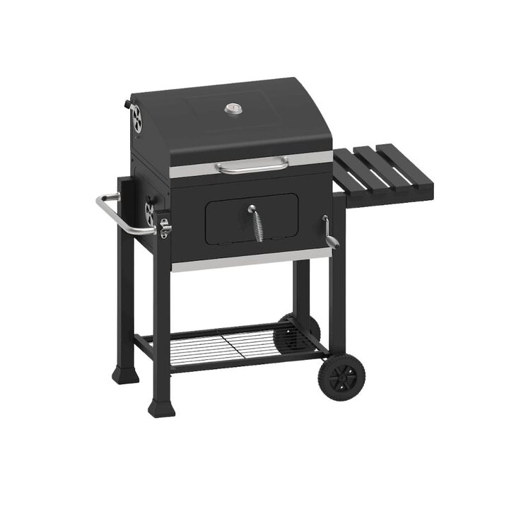 Outdoor Escape Charcoal Grill, Steel, Adjustable Tray, Black