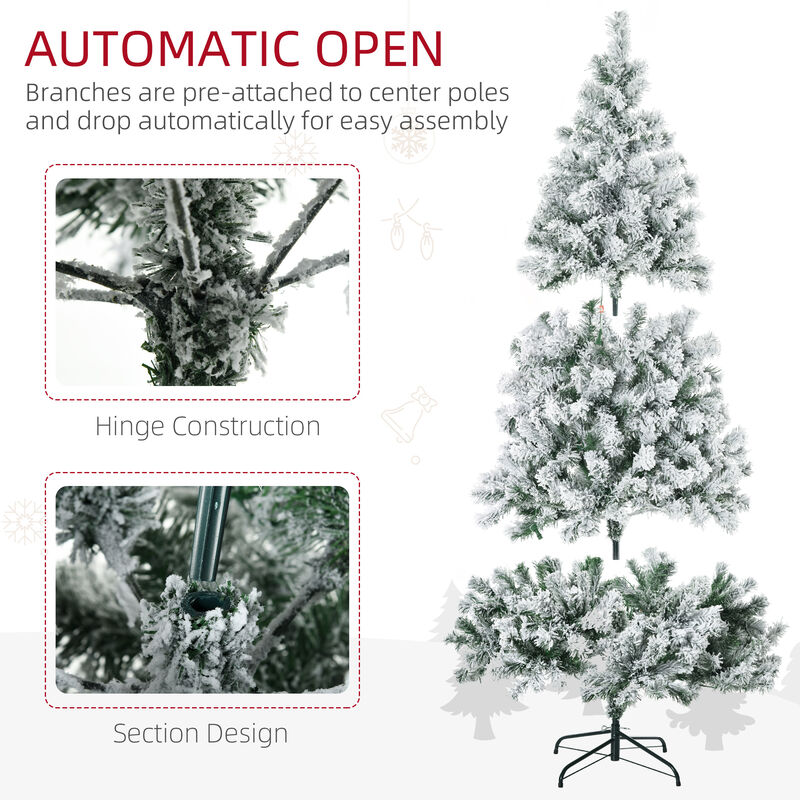 BreeBe 7.5 ft Prelit Artificial Snow Christmas Tree with Sturdy Steel Base image number 7