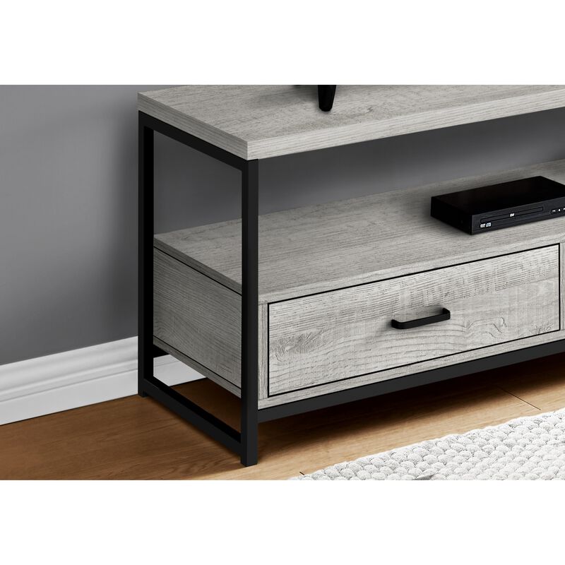 Monarch Specialties I 2871 Tv Stand, 48 Inch, Console, Media Entertainment Center, Storage Drawers, Living Room, Bedroom, Laminate, Metal, Grey, Black, Contemporary, Modern