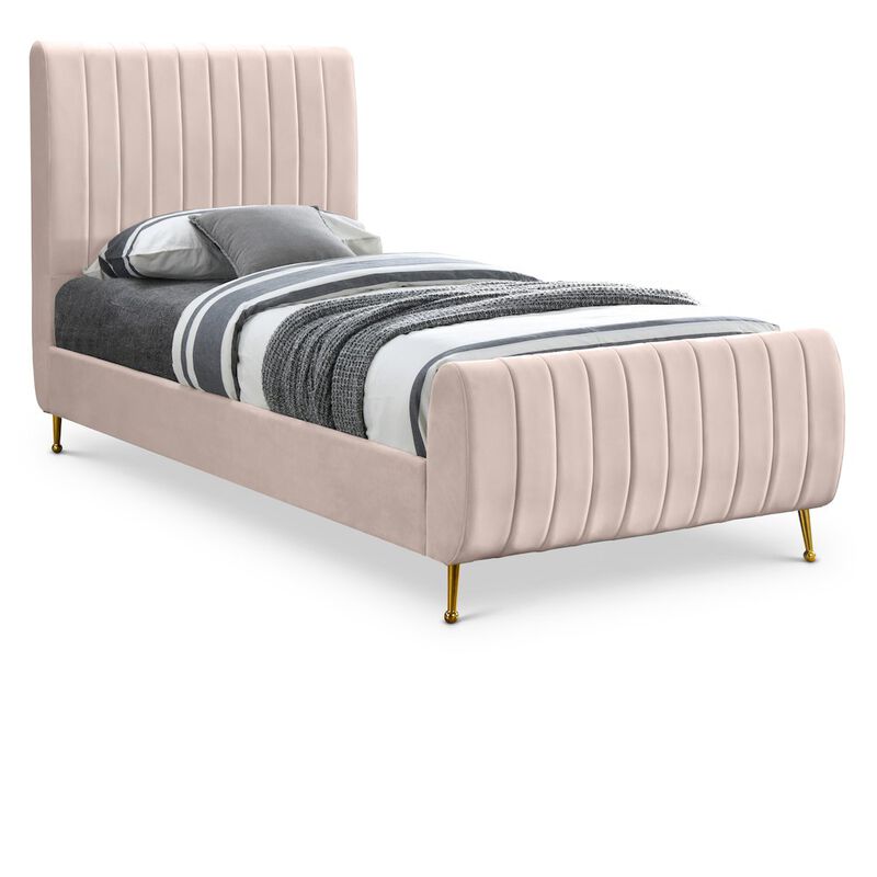 Meridian Furniture Zara Pink Velvet Twin Bed
