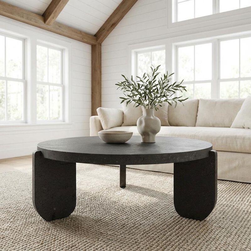 Starlight Canyon Home Black Concrete Top Coffee Table with Acacia Legs and Terrazzo Surface image number 2
