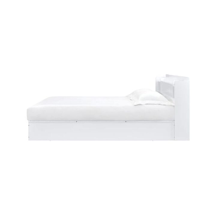Queen Bed with 6 Under Compartments and Storage Headboard, White - Benzara
