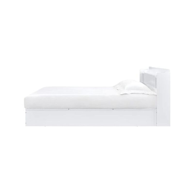 Queen Bed with 6 Under Compartments and Storage Headboard, White - Benzara