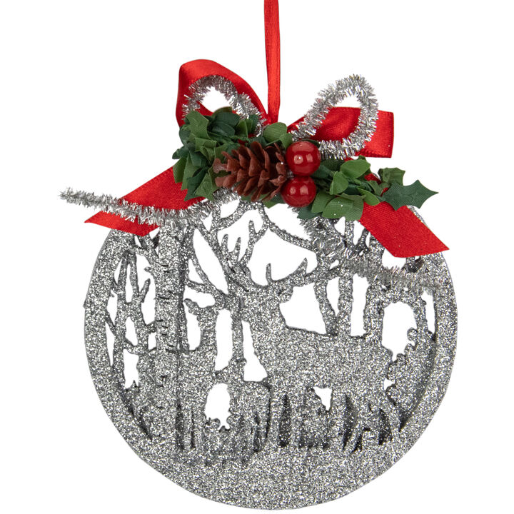 4.5-Inch 2-D Silver Glitter Reindeer Family Silhouette Christmas Ornament