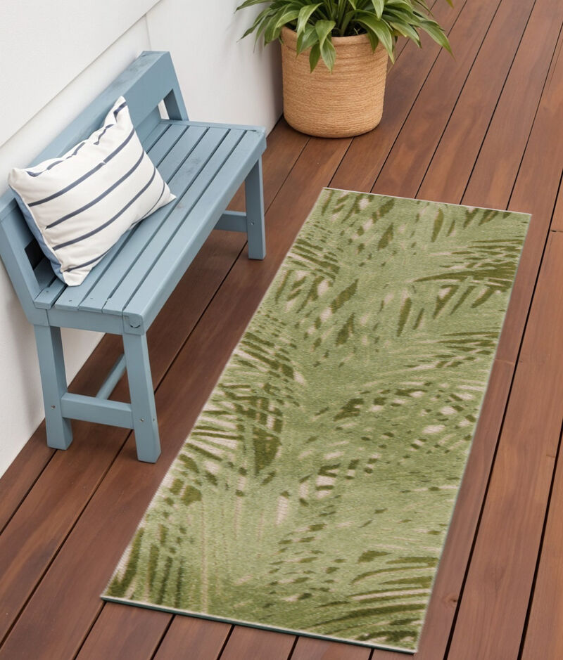 HomeRoots 6' Ivory And Green Palm Leaf Indoor Outdoor Runner Rug image number 1