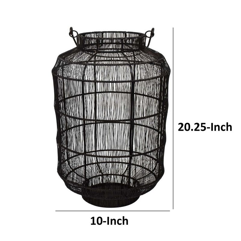 Fyn 20 Inch Decorative Candle Lantern, Boho Style Decor, Black Metal - Benzara