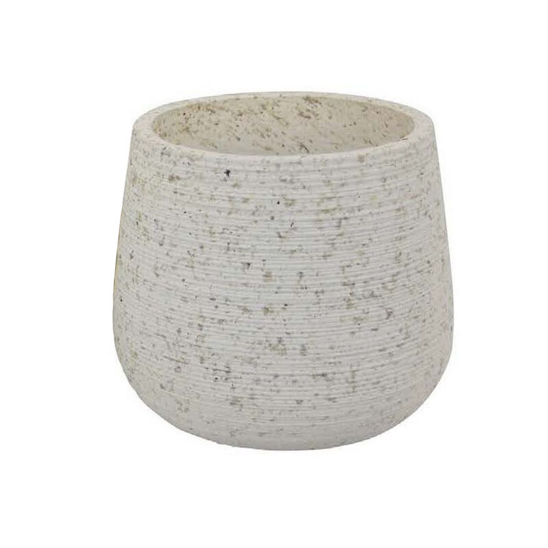 Line 12 Inch Planter Set of 2, Carved Resin Body, Textured White Finish - Benzara