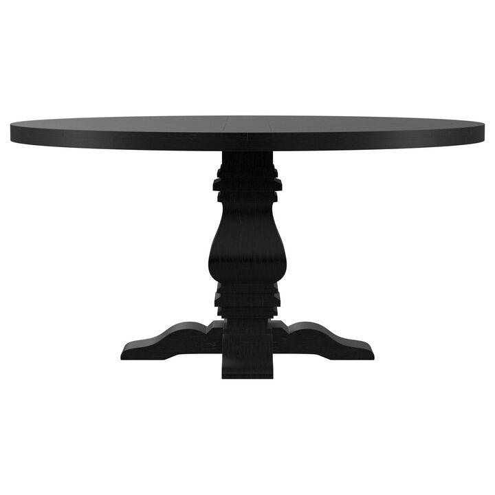 Som Dining Table with Pedestal Base, Antique Style Black 60 Inch Round - Benzara