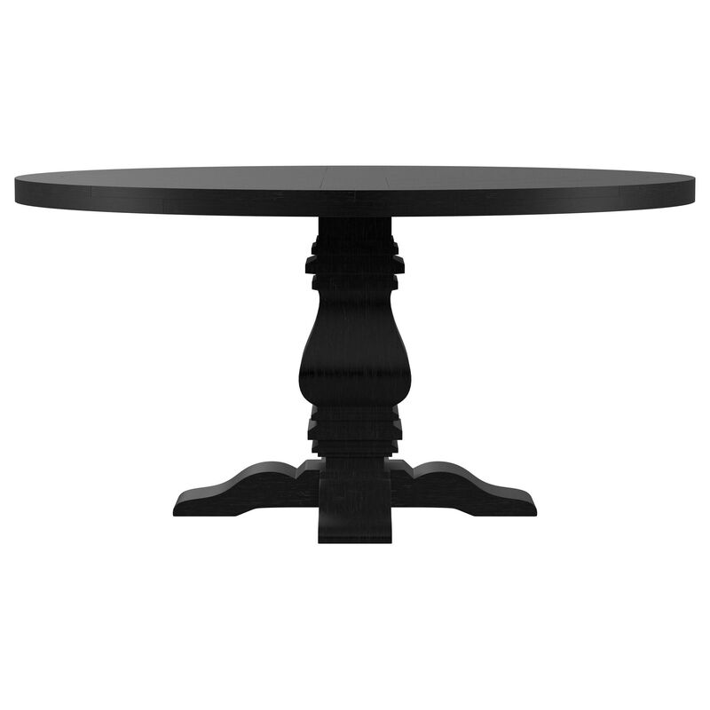 Som Dining Table with Pedestal Base, Antique Style Black 60 Inch Round - Benzara