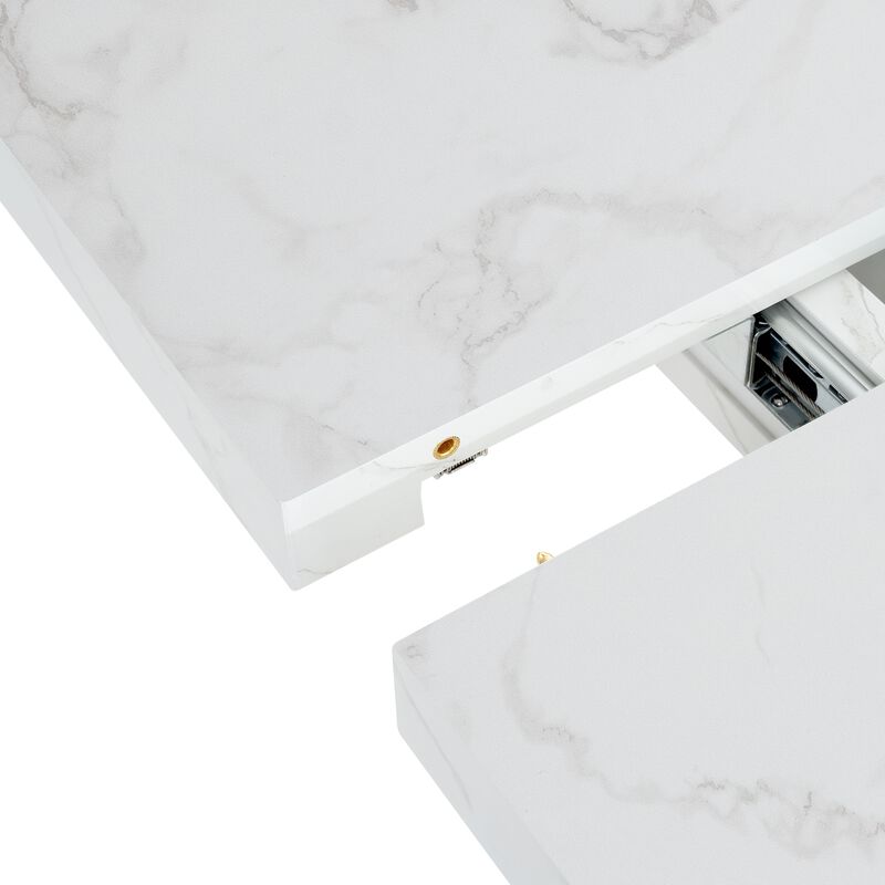 47.24"-63"Modern Rectangle Dining Table, Stretchable, with Printed White Marble Table Top+Storage Cabinet Table Leg with Metal Base image number 6